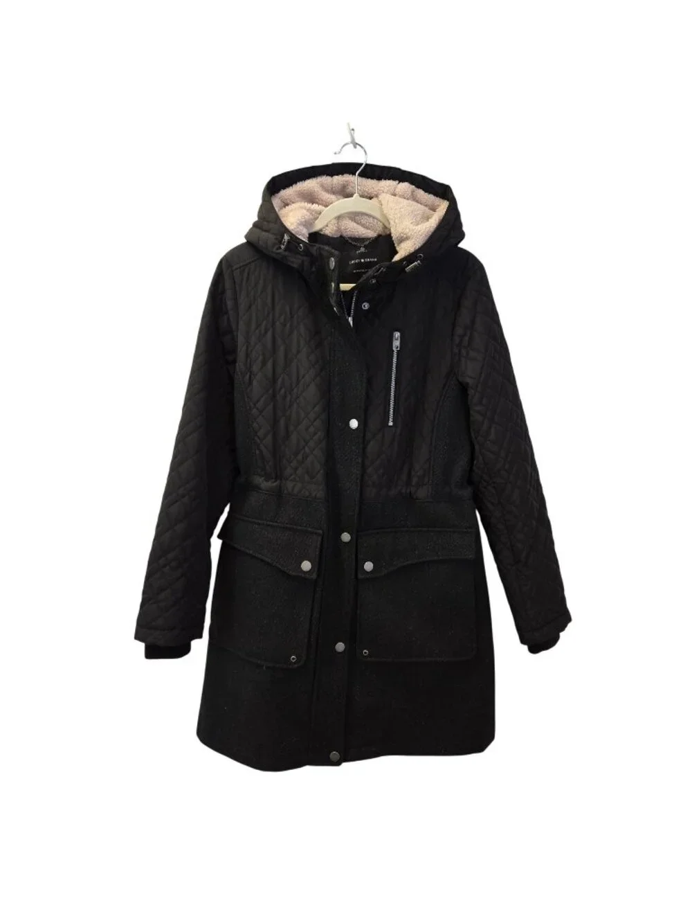 Lucky Brand Mixed Media Wool Blend Quilted Hooded Coat Size Medium